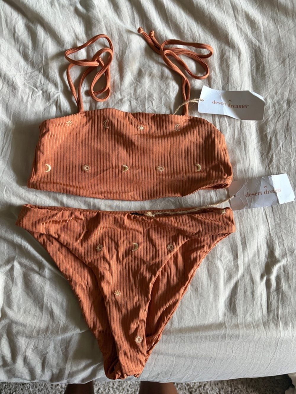 Desert Dreamer Ribbed Bandeau Bikini Set in Rust